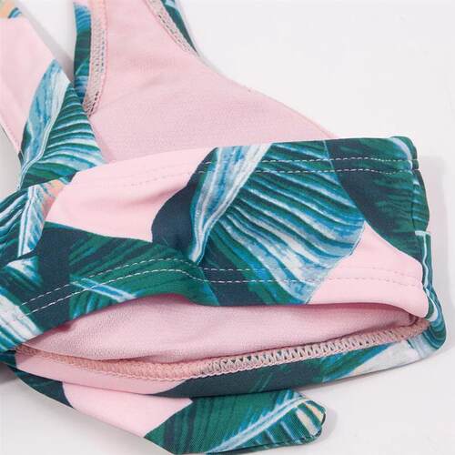 Leaf Print Bandage Girls Kids Swimwear Swimsuit 7-14 Years F