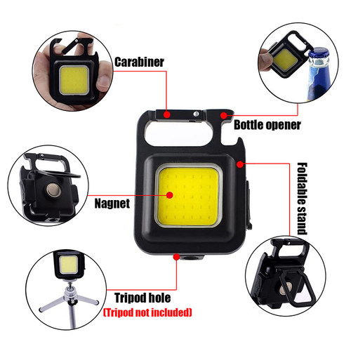 Portable Flashlight Keychain Mini LED Light Glare COB USB Ch