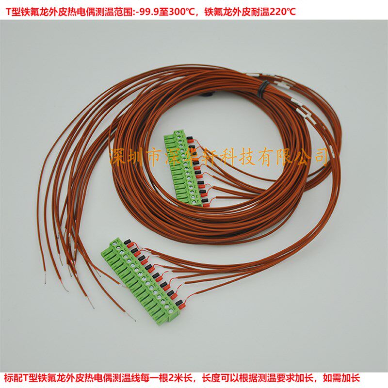 T型铁氟龙外皮热电偶测温线适用MT-X多路温度无纸记录采集巡检仪