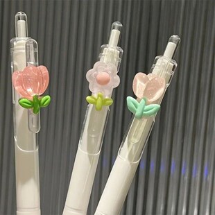 New 2PCS Cute Flower Gel Pens Quick-Drying Black Ink Aesthet