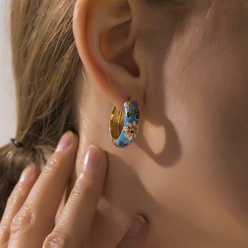 Vintage Enamel Flower Small Hoop Earrings Trendy Geometric S