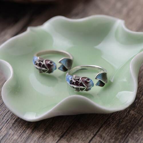 Vintage Cute Carp Fish Dolphin Opening Rings Chinese Feng Sh