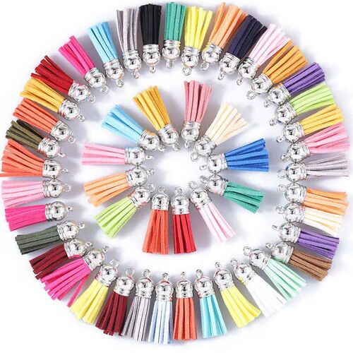 10pcs/20pcs 36mm Leather Tassel Charms Slver Color Cap Earrn