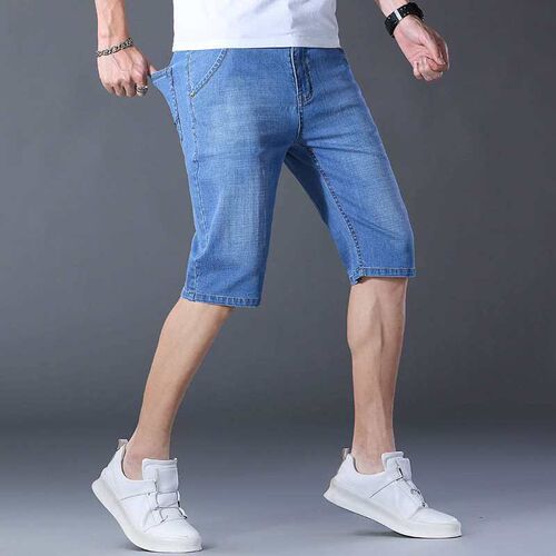 Cropped Jeans Mens Summer Ice-cool Thin Fashionable All-mat