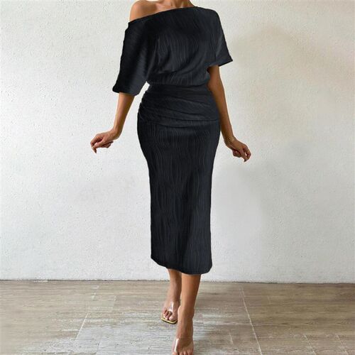 Sexy Short Sleeve Slim Dress 2025 Western Style 3D Lines Wom