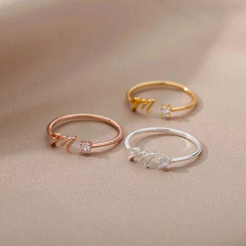 Exquisite Simple Initial Letter Rings For Women Stackable Na
