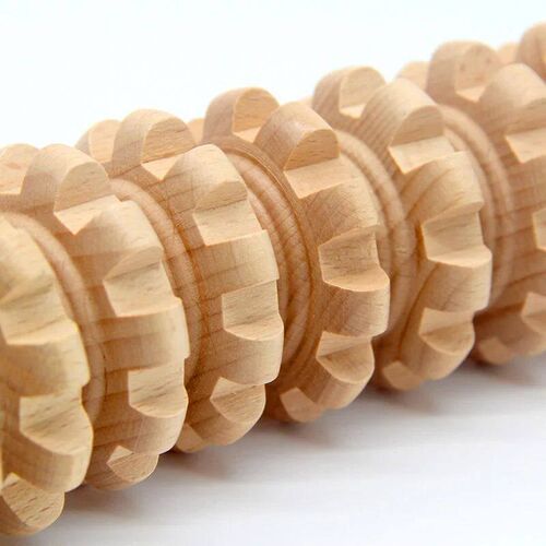 Wooden Roller Massage  Handheld Gear Tool 12 Wheel Rolling T