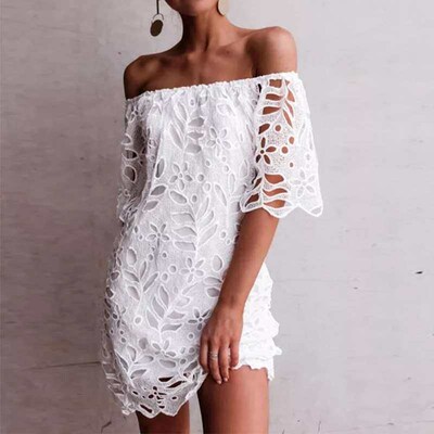 Summer i Solid Lace Mid Sleeve Commuter Dress
