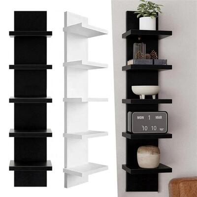 5 Tier Wall-Mounted Bookshelf Floating Shelves Wood Shelf De