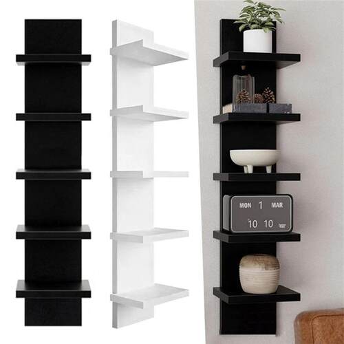 5 Tier Wall-Mounted Bookshelf Floating Shelves Wood Shelf De