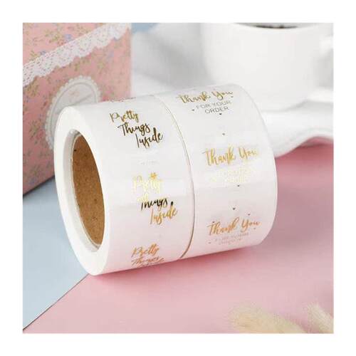 500pcs Pink Label Paper Roll Thank You Sticker For Baking We
