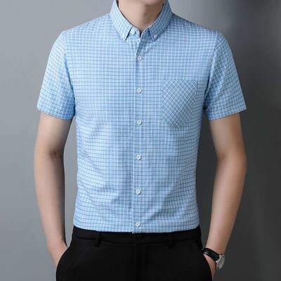 Small Plaid Shirt Mens Short-sleeved Summer New Business Ca