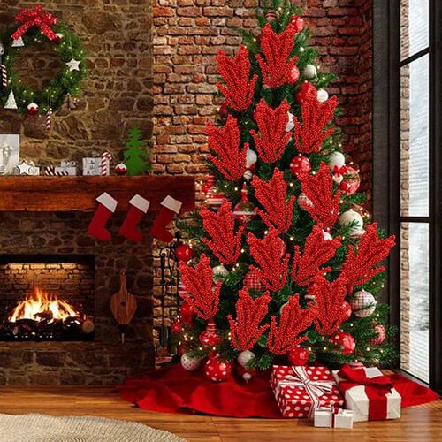 New Christmas Red Berries Branch Artificial Holly Berry Stam