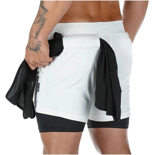 Gym Shorts Men Double-deck Workout Shorts 2 In 1 Quick Dry W