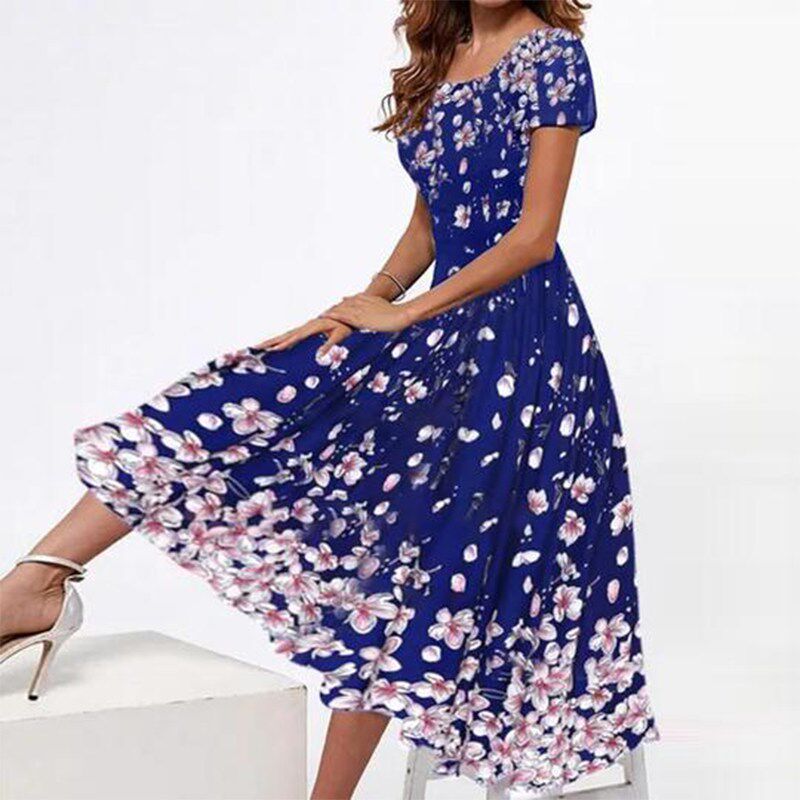 Fashion Square Neck Party Dress For Women Summer Elegant Flo图片