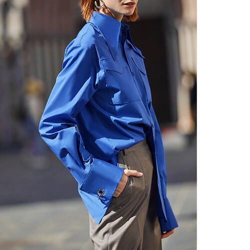 AEL Royal Blue shirt women Lapel Blouse Feminina fashion Saf