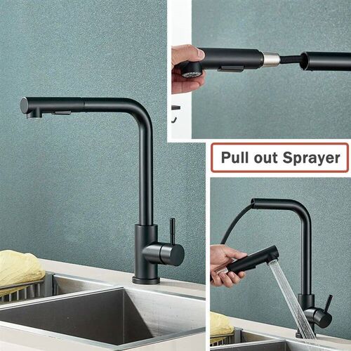 Black Pull Out Kitchen Sink Faucet Flexible 2 Modes Sream &