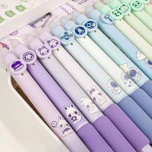 4pcs Cute Erasable Pen Blue Ink Soft Pen Grip Writing Smooth