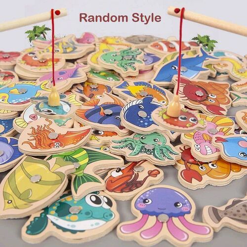 Wooden Fishing Toys for Children Magnetic Marine Life Cognit
