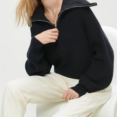 Womens Turtleneck Zippers Fashion Women Sweaters Solid Gree
