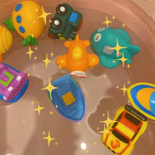 Baby Bath Toy Swimming Water Toys Cartoon Soft Rubber Car Bo