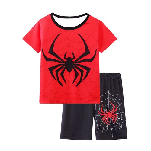 2pcs Boys Spider Print Cartoon Pattern Short Sleeve Top + S