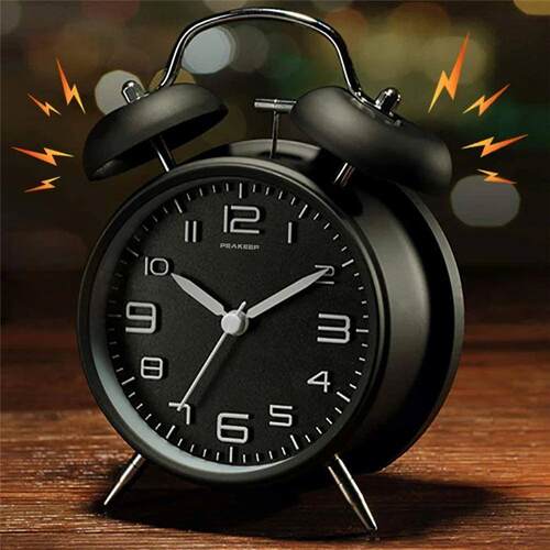 4 Inch Twin Bell Loud Alarm Clock Metal Frame 3D Dial with B