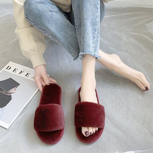 Cotton Slippers Furry Slippers Womens Indoor Home Short Plu