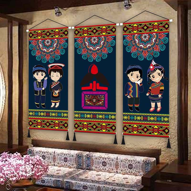 民宿客栈畲族文化特色人物软装布艺装饰画客房走廊加厚挂画墙壁画,家居饰品,现代装饰画,淘宝优惠券,粉丝福利购,淘宝优惠卷