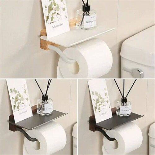 Wood Toilet Paper Holder Wall-Mounted Paper Roll Holder