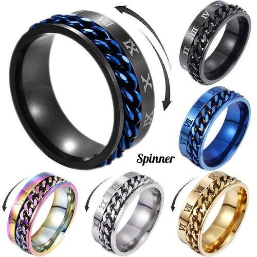 Anxiety Fidget Ring For Men Punk Titanium Stainless Steel Bl