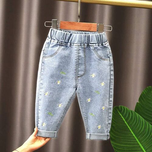 Spring kids girls clothes baby loose straight leg jeans tro
