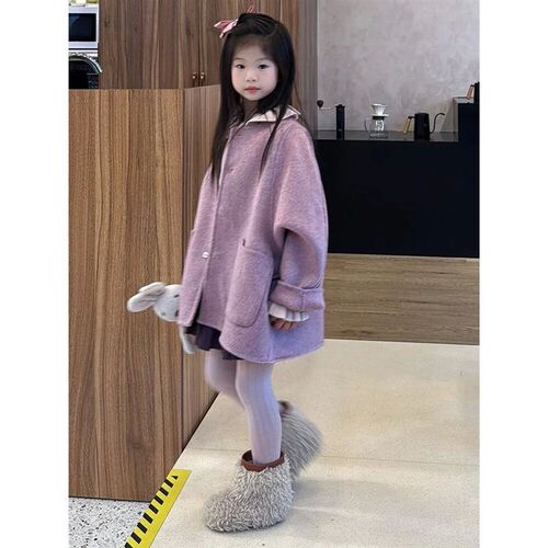 Girls Woolen Coat Autumn and Winter Childrens Thick Cotton