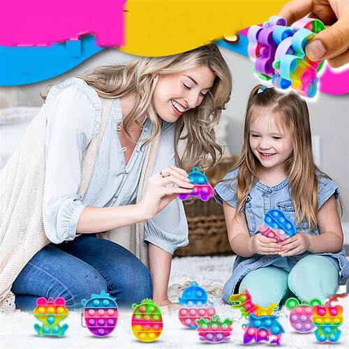 10/30/50PCS Rainbow Keychain Fidget Toys Cartoon Kawaii
