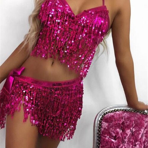 Women Belly Dance Bra Top Halter Bling V-Neck Backless Lace-
