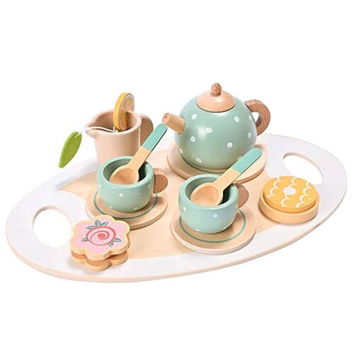 Wooden Afternoon Tea Set Toy Pretend Play Food Learning Role