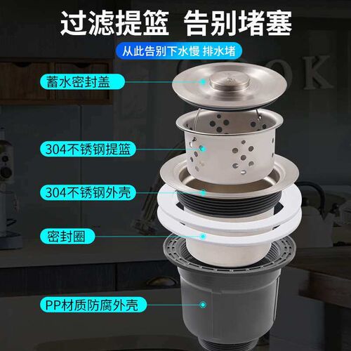 Kitchen stainless steel vegetable basin sewer pipe set sink