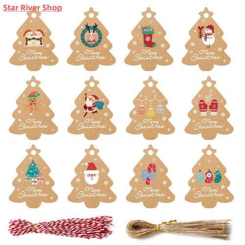48PCS Christmas tags, kraft paper Christmas tree decorations