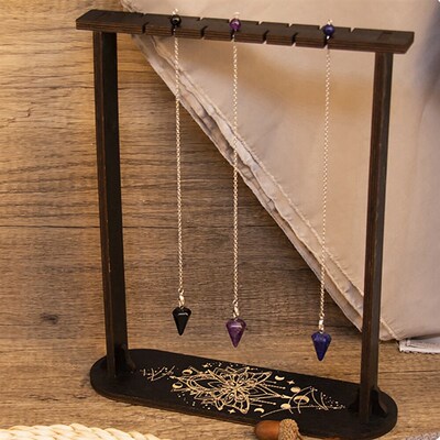 Wood Wiccan Crystal Holder Wooden Pendulum Display Stand Dow
