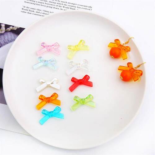 4Pcs Acrylic Iridescent Ribbon Bow Beads Unique Handmade DIY