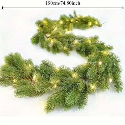 6ft Christmas Green Garland with LED Lights Realistic Cedar