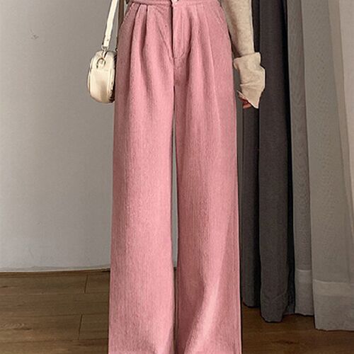 2021 New Corduroy Womens Pants Straight Casual High Waist