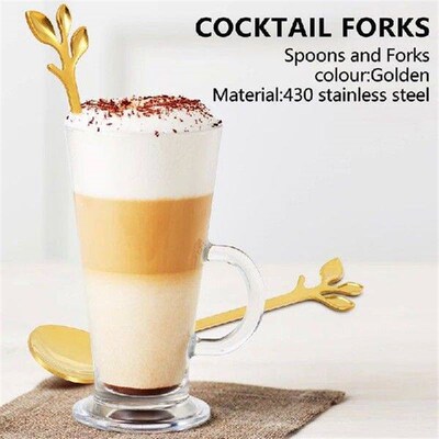 5Spoon+5Forks Stainless Steel Leaf Coffee Cake Spoon Fork