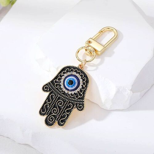 Bling Hollow Evil Eye Hamsa Hand Keychain Key Ring For Women