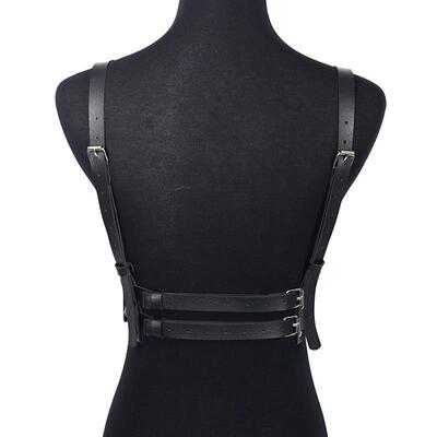 Women Goth Harness Pu Leather Studded Decor Harness Adjustab