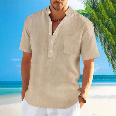 New mens standing collar short sleeved  shirt mens imitati