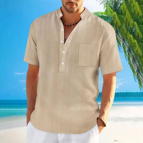 New mens standing collar short sleeved  shirt mens imitati