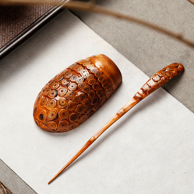 天然竹根大漆茶则茶拨两件装茶针茶勺赏茶荷茶具六君子茶道