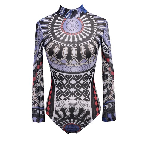 Womens Totem print Bodysuits Long Sleeve Romper Bodysuit Stc