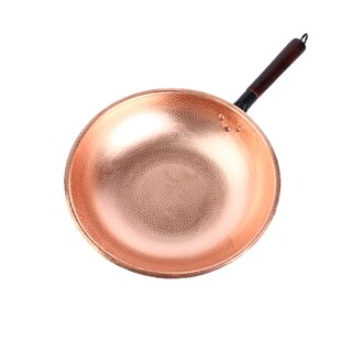 纯紫铜炒锅手工加厚炒菜锅燃气不粘锅无涂层家用手握圆底炒瓢汤锅